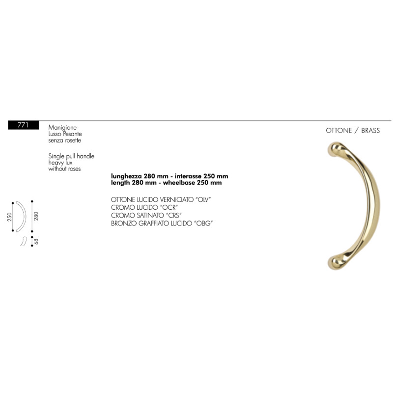 Manigione per Porta Arieni Lusso 771 Lungo 280 mm Senza Rosette