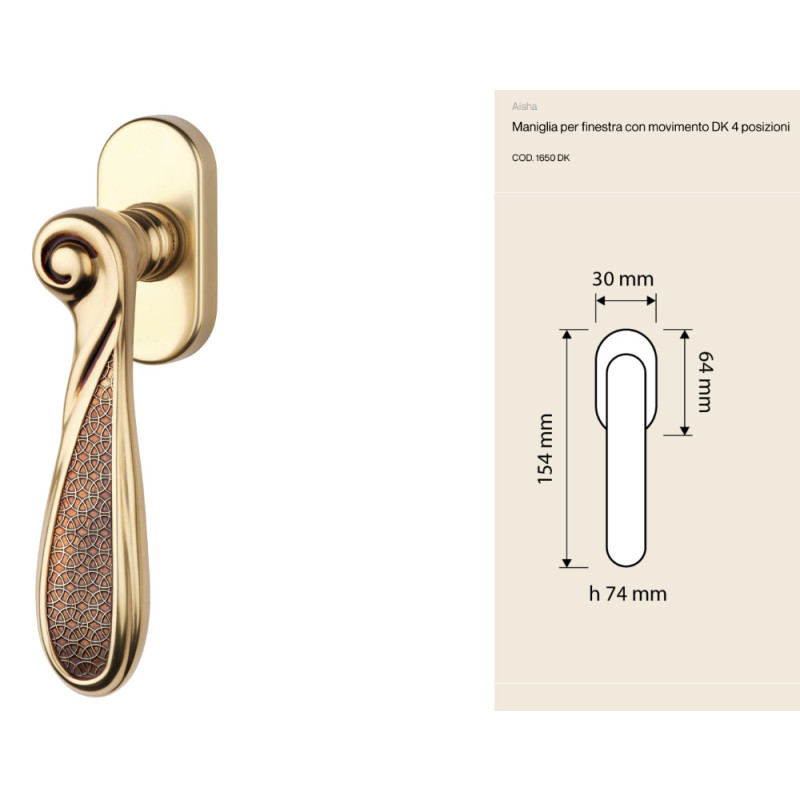 Maniglia Aisha Linea Calì per Finestra Design Arabo Apertura DK