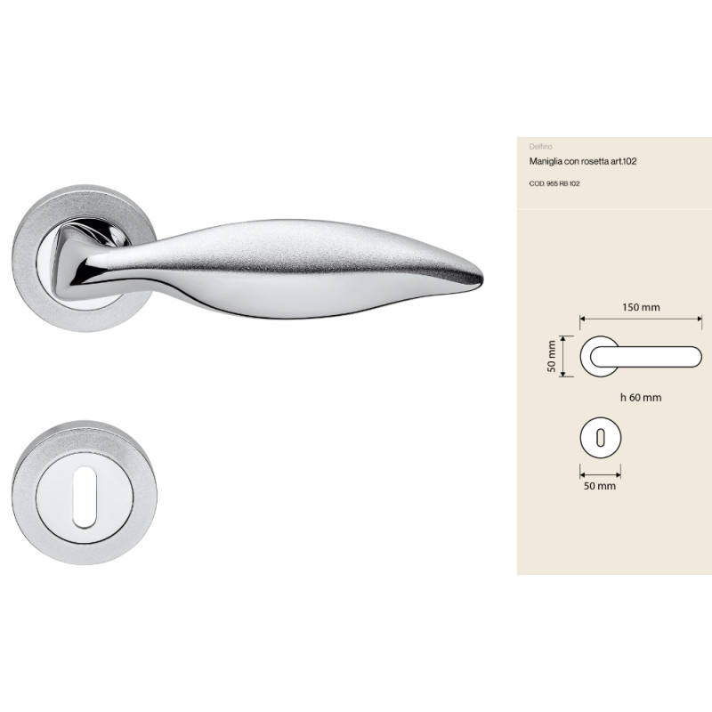 Maniglia Delfino Linea Calì per Porta Classica in Ottone con Rosetta