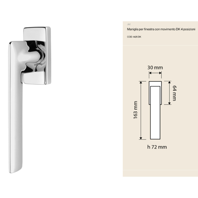 Maniglia per Finestra Jet Linea Calì con Impugnatura Sottile DK