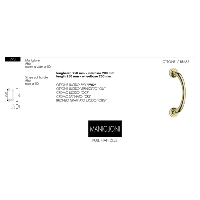 Maniglione Arieni Aba 770 Rosette a Vitare ø 50 Lunghezza 250 mm