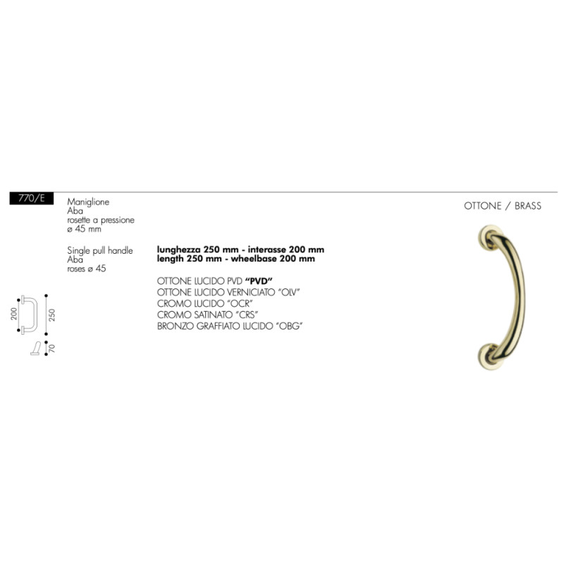 Maniglione Curvo per Porta Arieni 770/E Aba 250 mm ø 45 mm