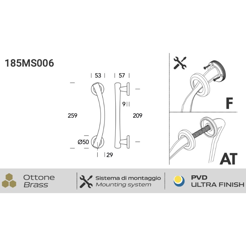 Maniglione in Ottone per Porta Reguitti Alma con Rosette Tonde