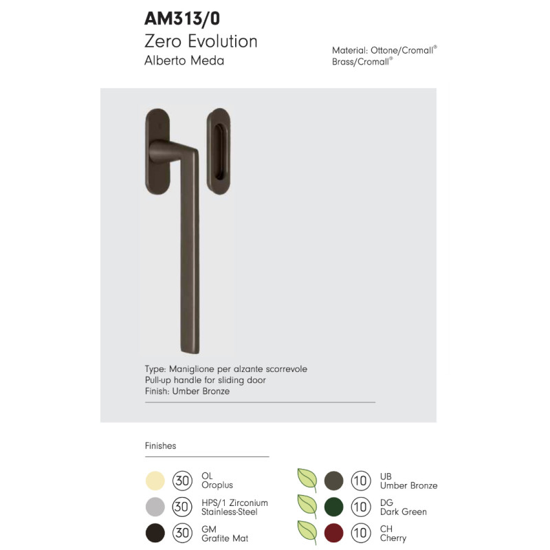 Maniglione per Alzante Scorrevole Colombo Design AM313/0 con Placca