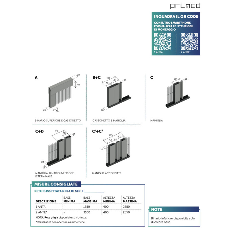Minismart Primed Zanzariera Plissettata Sottile Ingombro Ridotto 18mm