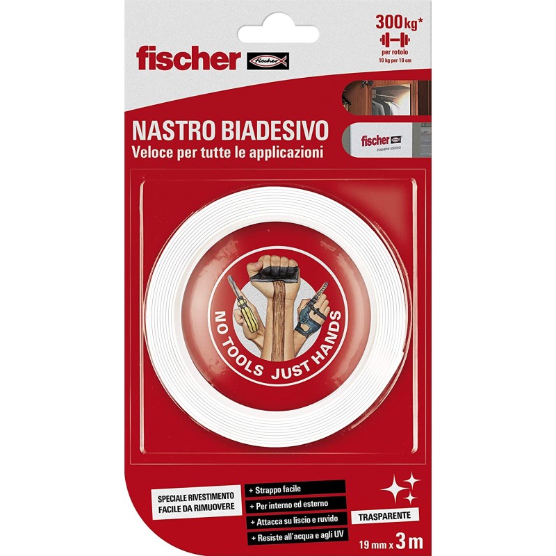 Nastro Biadesivo Trasparente Extra Forte Fischer Fino a 10 Kg