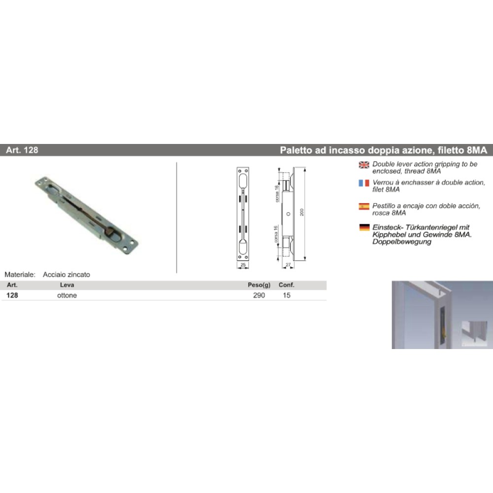 Paletto Di Sicurezza Incassato Bronzato - 50 Cm Con Leva - Per Porte E Finestre - Foto 6