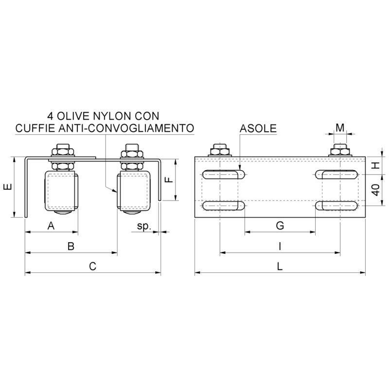 Piastra Guida Regolabile 4 Olive Nylon Cancello Scorrevole Combiarialdo