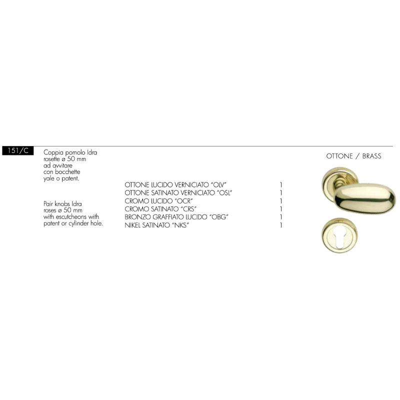 Pomolo Girevole Idra Arieni 151/C ø50 mm in Ottone per Porta