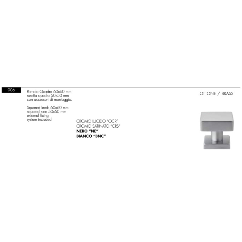 Pomolo per Porta Quadro Arieni 906 60x60 mm Rosetta 50x50 mm