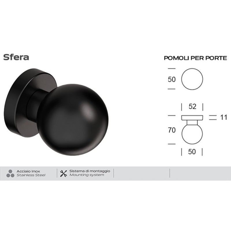 Pomolo Sfera Fisso in Acciaio Reguitti Inox per Aprire la Porta