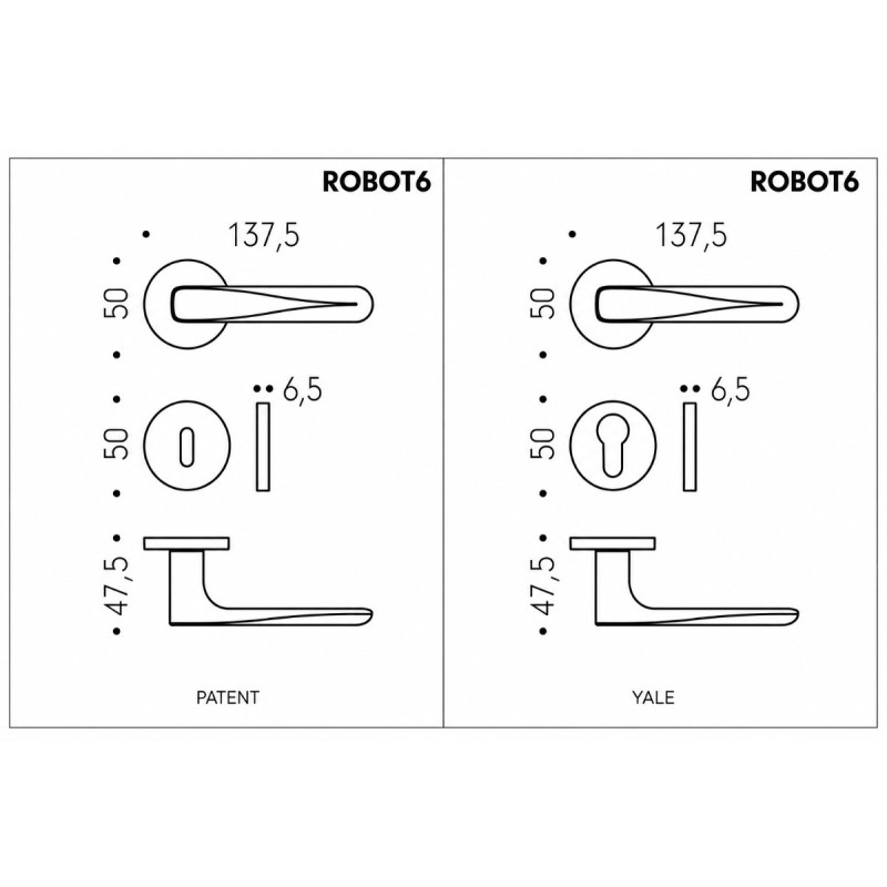 Robot6 Colombo Design Maniglia per Porta con Rosetta Tonda 6mm