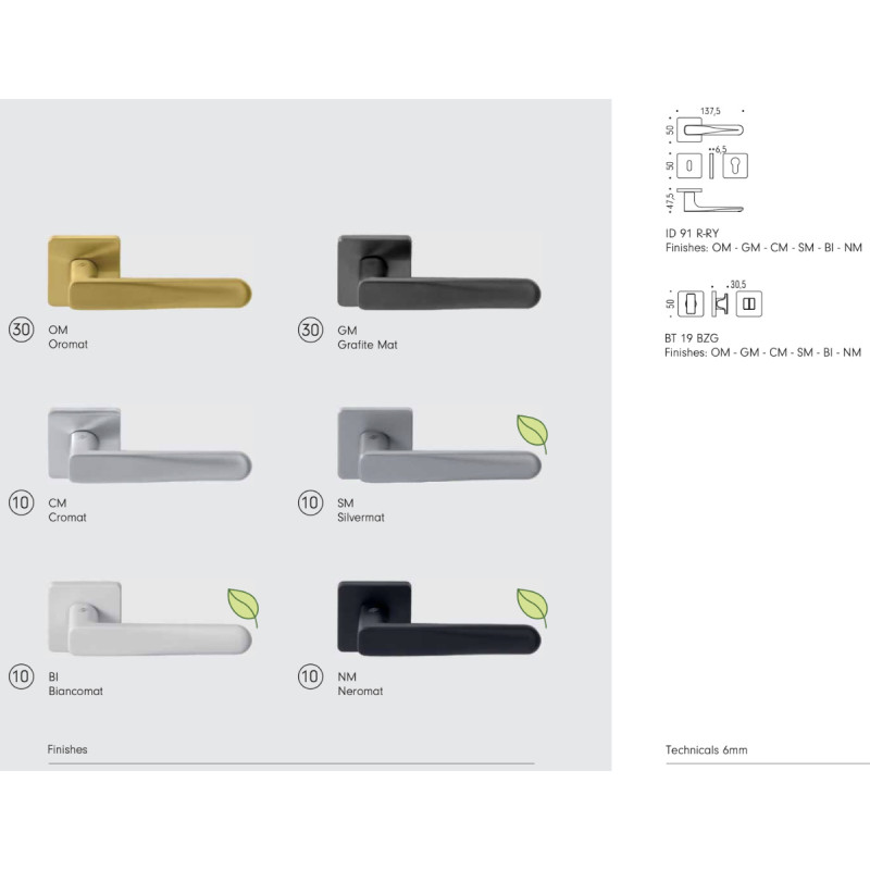ROBOT6 S Colombo Design Maniglia per Porta con Rosetta Quadrata 6mm