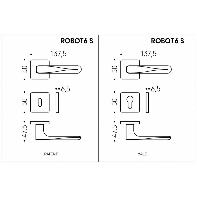 ROBOT6 S Colombo Design Maniglia per Porta con Rosetta Quadrata 6mm