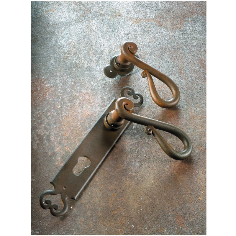 Roma Galbusera Maniglia in Ferro Battuto per Porta su Placca