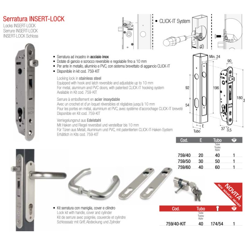 Serratura ad Incastro in Acciaio Inox INSERT-LOCK