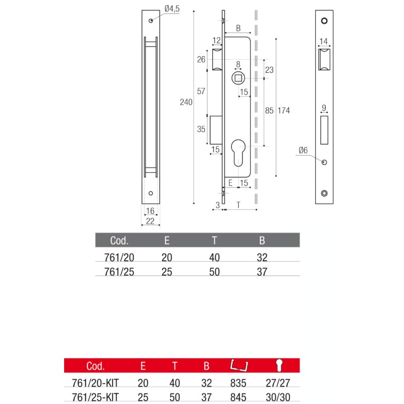 Serratura con Catenaccio Scorrevole da Infilare Reversibile