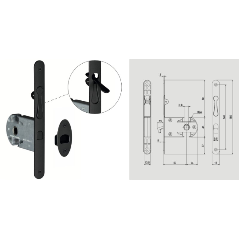 Serratura per Porte Scorrevoli Legno e Trascinatore Reguitti S01SR50T