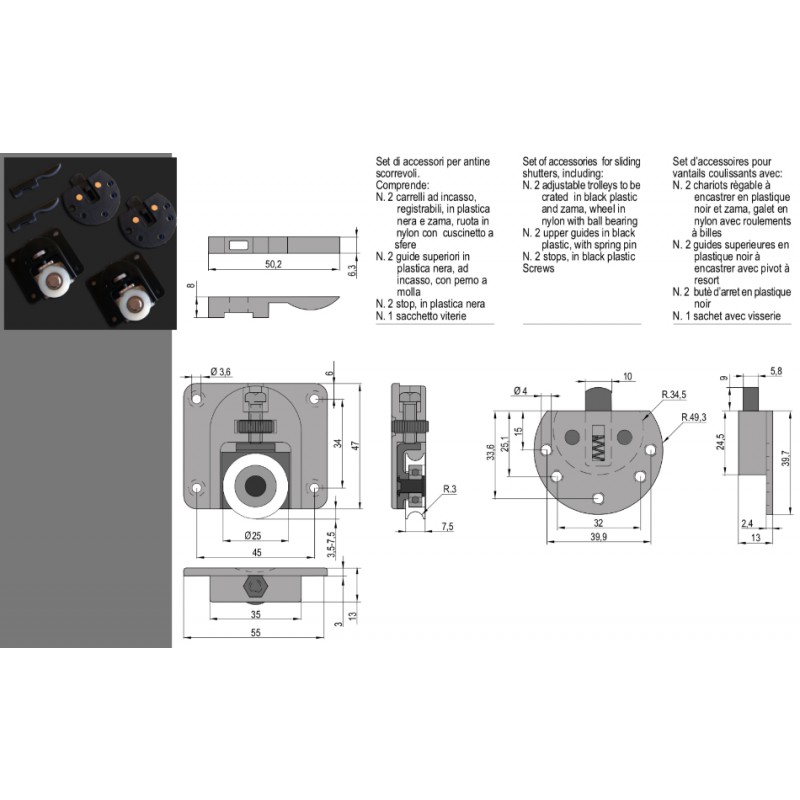 Set di Scorrevoli per Antine 50kg con Registrazione Semplificata Mini Silent Pettiti Giuseppe
