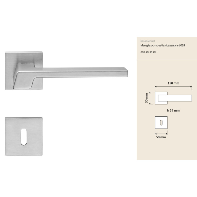Stream Zincral Linea Calì Maniglia per Porta con Rosetta Ribassata