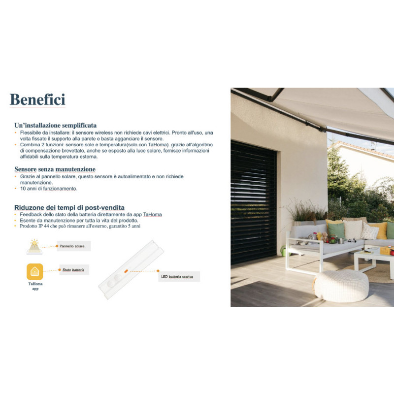 Sunteis io Somfy Sensore Sole e Temperatura per Tende e Tapparelle