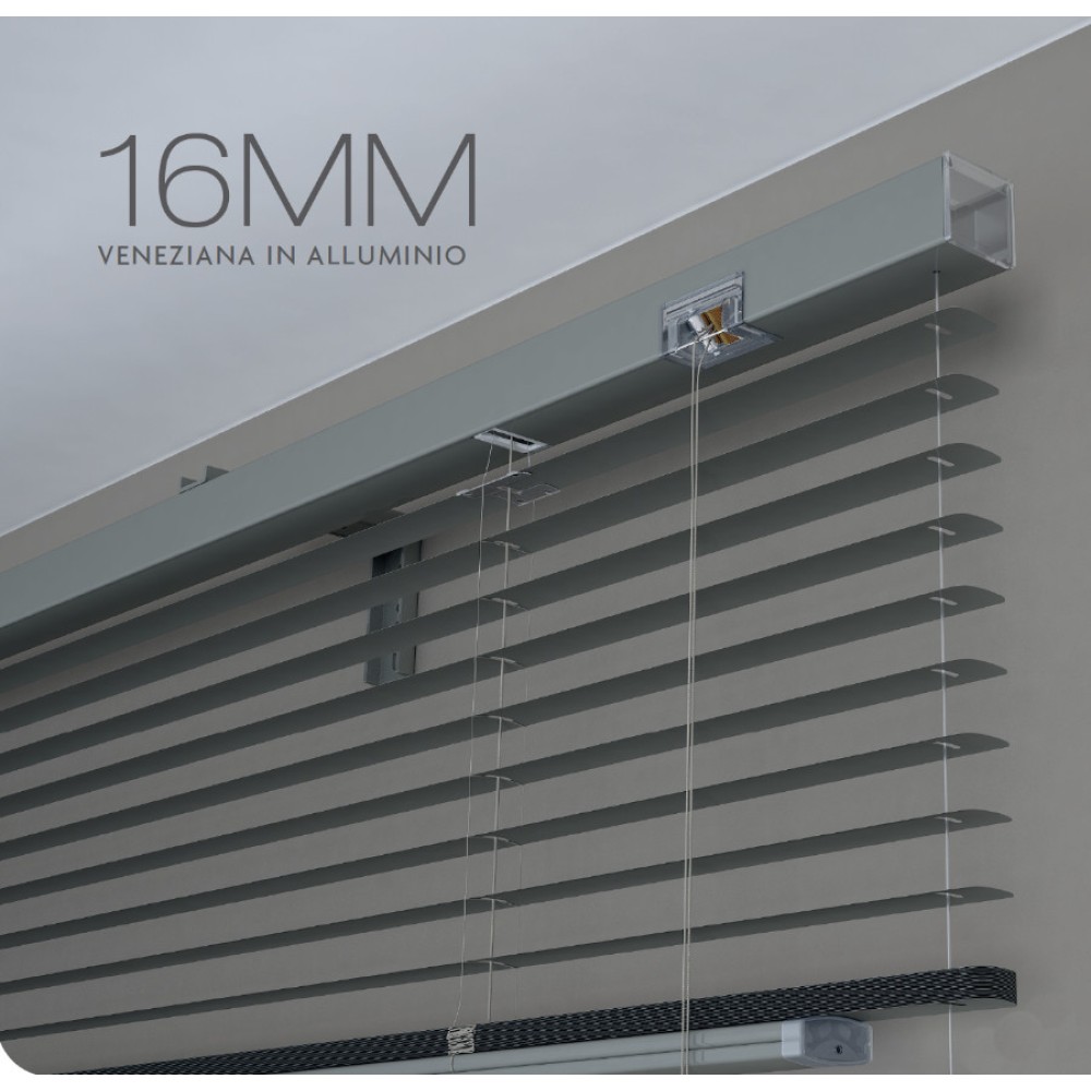 Veneziana in Alluminio con Lamelle da 16 mm Tenda con Corda e Asta