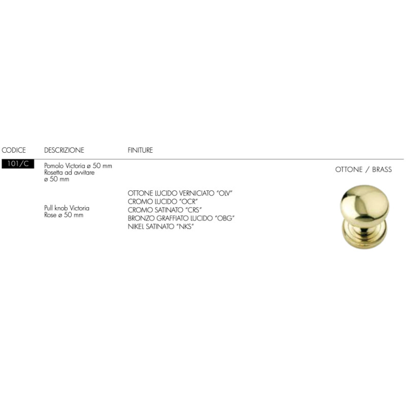 Victoria Arieni 101/C Pomolo per Porta ø50 mm Ottone Rosetta ad Avvitare