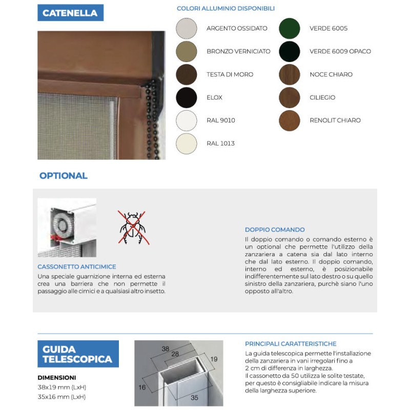Zanzariera a Catenella Verticale Fatta su Misura Cassonetto 50 mm