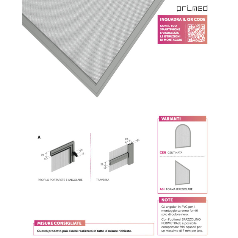 Zanzariera Fissa PRIMED con Pannello Fisso per Finestra - FISSA 90