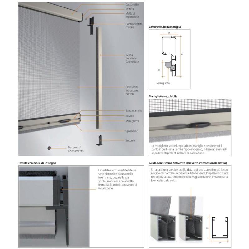 Zanzariera Bettio Mini 31 con Guida Antivento Verticale a Molla